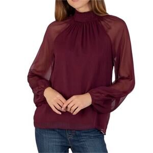 NWT Joie Long Sleeve Smocked Top Deep Plum Purple Medium